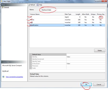 table name and my column name